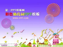 Purple firework background cartoon kindergarten PPT template download