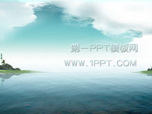 Broad sea and sky natural style tourism PPT template download