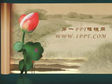 Download del modello PPT in stile cinese classico di Lotus scroll