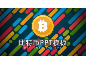 Template PPT tema Bitcoin dengan latar belakang garis miring berwarna-warni