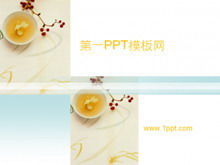 Modèle PPT de fond de thé de fleur élégant traiteur
