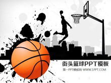Plantilla PPT de promoción de juegos de baloncesto del campus universitario de fondo de baloncesto callejero