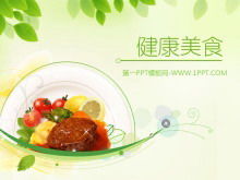 Elegante grüne Blätter und Lebensmittelhintergrundgesundheitspflege-PPT-Schablone