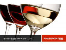 Una plantilla de diapositivas de catering y gourmet con una combinación de vino tinto y copa