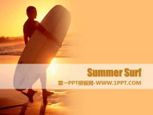 Summer surf slide template on golden sand beach background