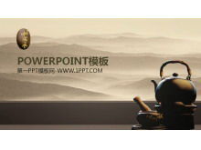 Inchiostro paesaggio viola sabbia tè arte modello PPT in stile cinese