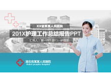 PPT-Vorlage für die Zusammenfassung der Krankenpflegearbeit der blauen Krankenhauskrankenschwester
