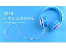 Music related PPT template with blue headphone headset background