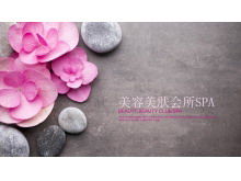 Template PPT kecantikan dan kesehatan dari latar belakang kerikil bunga merah muda