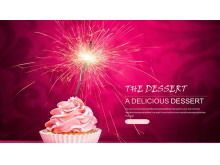 美食PPT模板與粉紅色的冰淇淋甜點背景