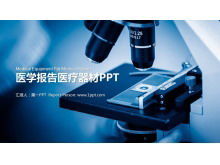 Modello PPT di attrezzature mediche sullo sfondo del microscopio