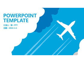 Logistyka transport szablon PPT z niebieskim tłem graficznym samolotu płaskiego