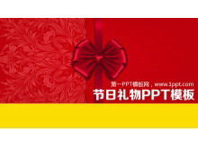 Template PPT liburan meriah dengan latar belakang hadiah merah