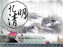Mürekkep ve Çin tarzı "Qingming'i Hatırlayarak" Ching Ming Festivali PPT şablonu