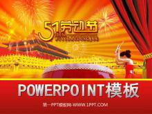 The atmosphere and festive labor day PPT template of the Forbidden City curtain background