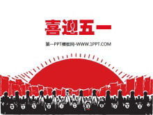 1. Mai Tag der Arbeit PPT-Vorlage herunterladen mit arbeitenden Menschen Hintergrund