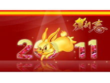 Golden Rabbit Running Background Plantilla de presentación de diapositivas del festival de primavera
