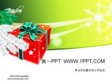 圣诞节PPT模板与绿色背景上的红色礼品盒