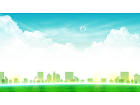 Fresh blue sky and white clouds city silhouette PPT background picture