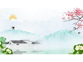 Image d'arrière-plan PPT de thème de printemps de style chinois d'encre fraîche