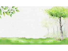 清新綠色水彩樹葉PPT背景圖片