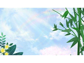 Blue sky white clouds green plants spring theme PPT background picture
