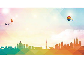 Vierfarbige Low-Level-Stadtschattenbild-PPT-Hintergrundbilder