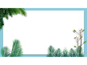Two white cards green plant leaves PPT background picture