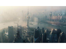 兩個上海城市建築PPT背景圖片