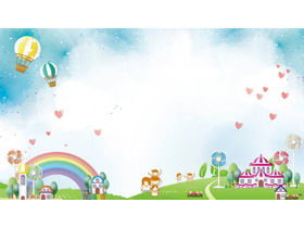 Immagine di sfondo PPT del castello dell'arcobaleno della mongolfiera del fumetto