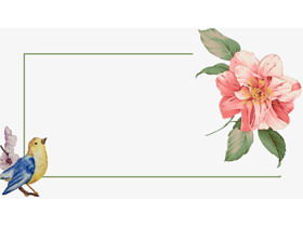 Watercolor flowers and birds PPT border background picture