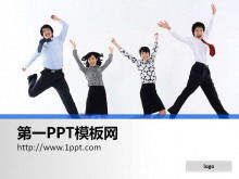 Imagen de fondo de presentación de diapositivas de fondo de un grupo de trabajadores de cuello blanco animando y saltando