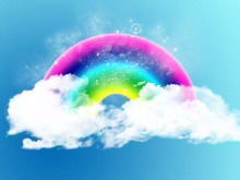 精美動感藍天白雲彩虹PPT背景圖片