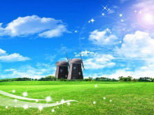 Солнечная трава ветряная мельница PPT фоновое изображение