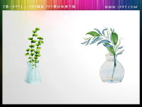 2つの緑の新鮮な水彩盆栽PPT素材