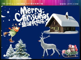 Material de PPT de Navidad de cedro de reno de casa de nieve de Feliz Navidad
