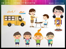 Material PPT del autobús escolar del estudiante del profesor de dibujos animados