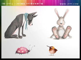 Dibujos animados pintados a mano gran lobo feroz y conejo blanco material PPT