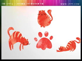 Three red cats and footprints PPT material