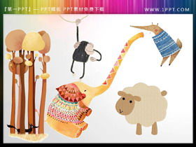 Мультяшный слон, овца, лиса, обезьяна, материал PPT