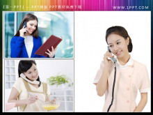 Tres presentaciones de diapositivas de hermosas mujeres llamando y respondiendo el teléfono