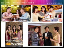 Um conjunto de downloads de material em PowerPoint de cenas de reuniões e banquetes