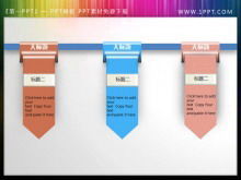 Modelo de catálogo do PowerPoint com três fitas rosa vermelha azul