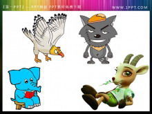 Quattro animali dei cartoni animati con materiale da disegno tagliato a scorrimento