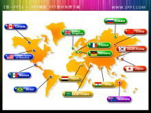 精美的世界地圖PPT背景圖片，帶有國家標誌