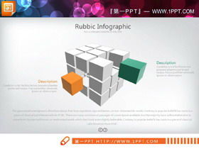 Three-dimensional box combination emphasized relationship PPT chart