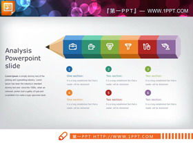 Pięć zestawów wykwintnych wykresów PPT w stylu kolorowego ołówka