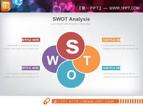 6色の組み合わせのSWOT分析PPTチャート