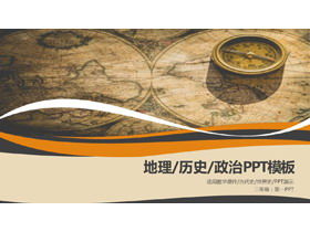 Modèle de didacticiel historique PPT avec fond de carte du vieux monde et de boussole