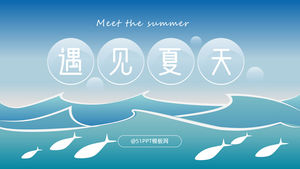 Meet summer-ocean wave fish cartoon wind summer theme ppt template